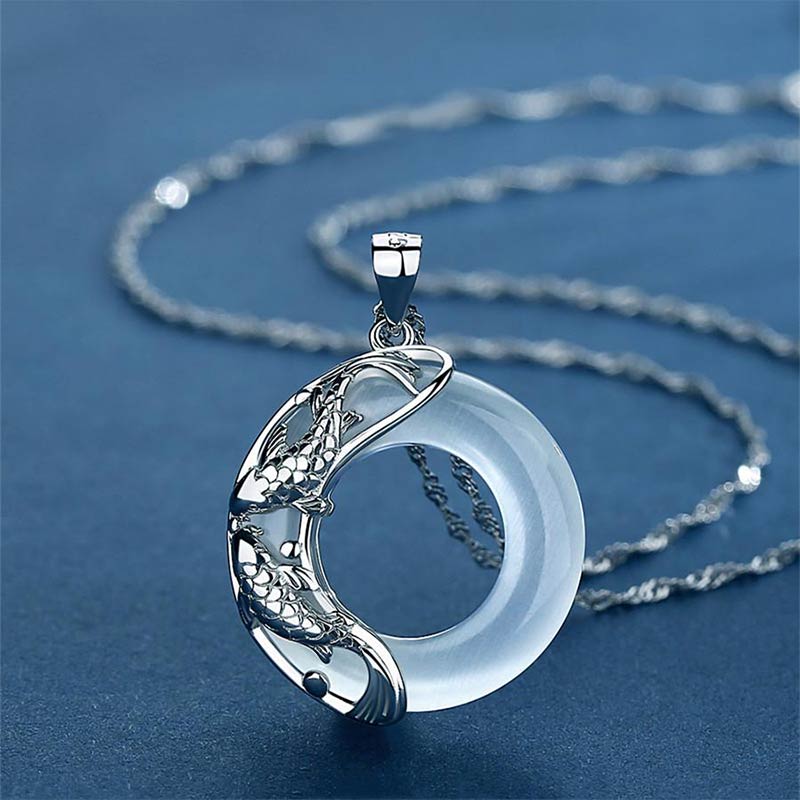 Unisex 40cm White Jade Koi Fish Lucky Necklace