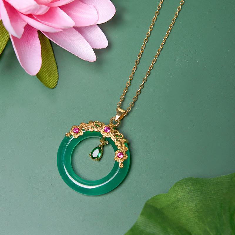 Green Chalcedony Peace Buckle Strength Necklace
