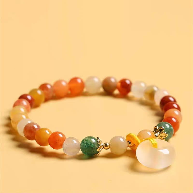 Unisex-Armband mit Peace-Schnalle, 8 mm, goldene Seide und Jade