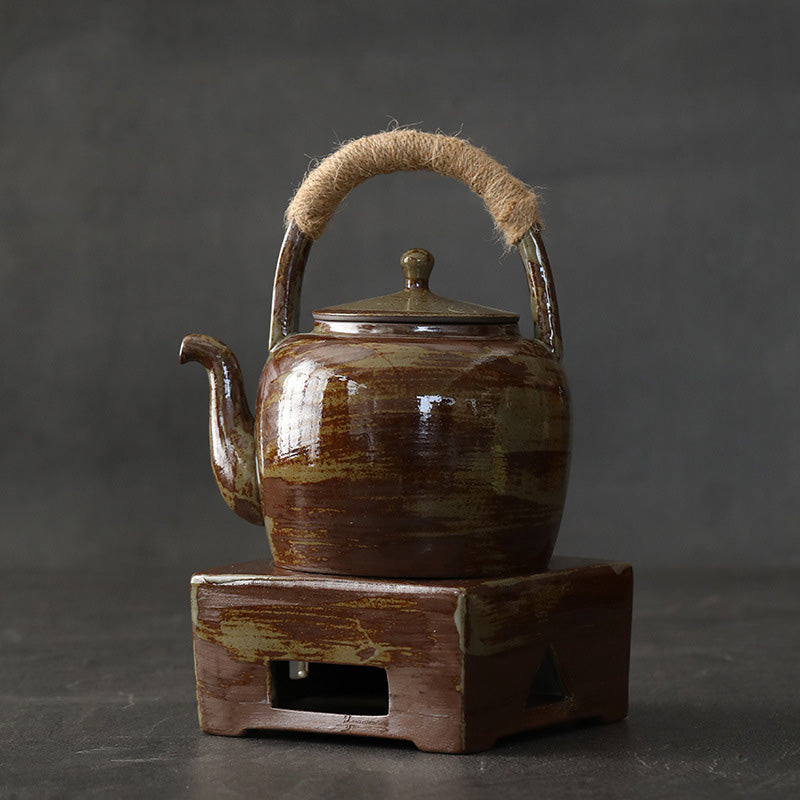 700 ml Retro-Teekanne aus brauner Keramik mit Sockel für Gongfu