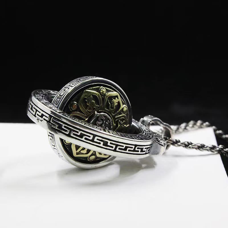 Om Mani Padme Hum Halskette | Kupfer Silber Drehbarer Anhänger