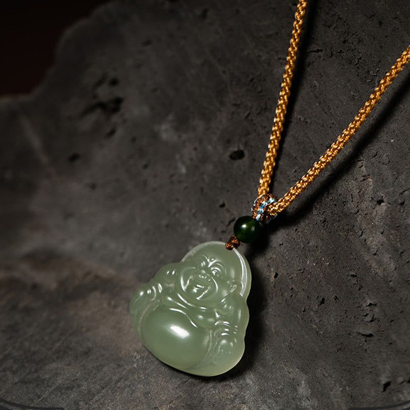 Lachender Buddha Jade Lotus Wohlstandskette