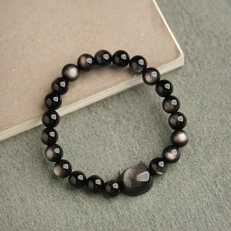 Gold Sheen Obsidian Lucky Cat Protection Bracelet 8mm