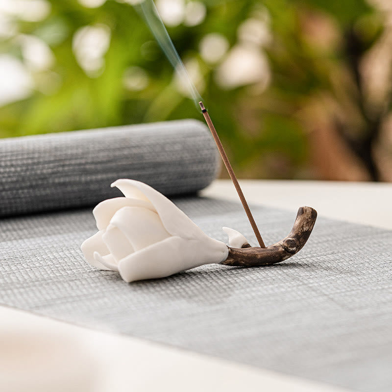 Gardenia Flower Ceramic Incense Burner 8.5cm for Meditation