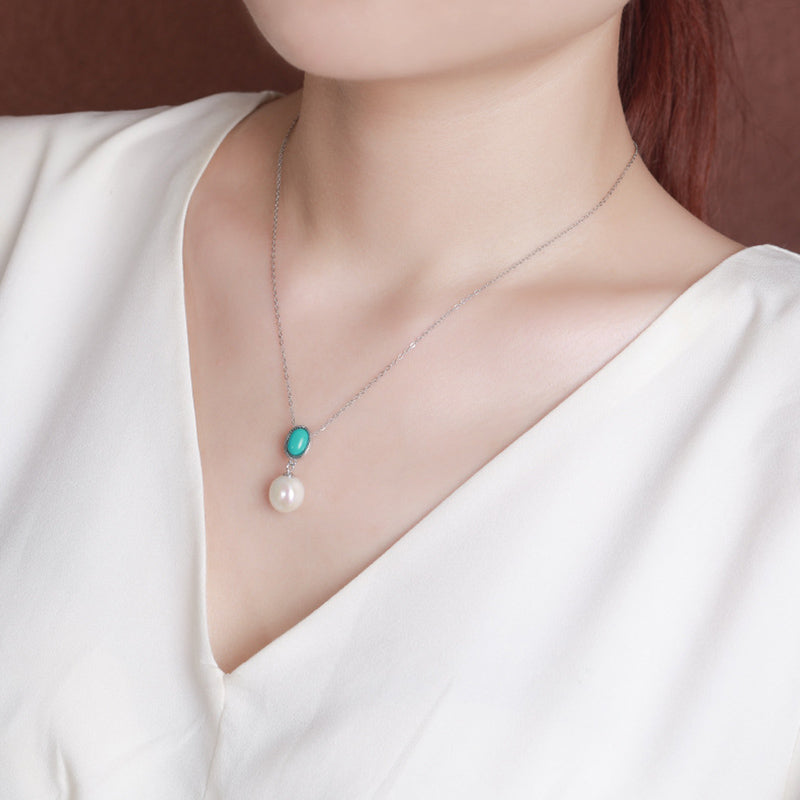 Schmuckset mit heilender Weisheit und Perlen aus 925er Sterlingsilber, Türkis