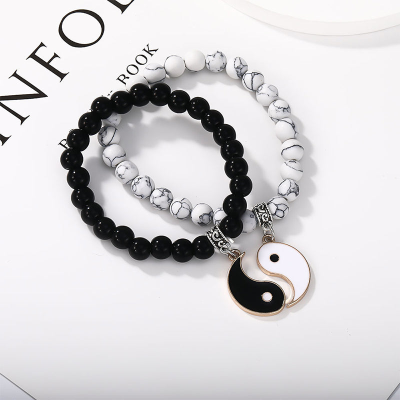8 mm Yin-Yang-Armband mit schwarzem Onyx und weißem Türkis
