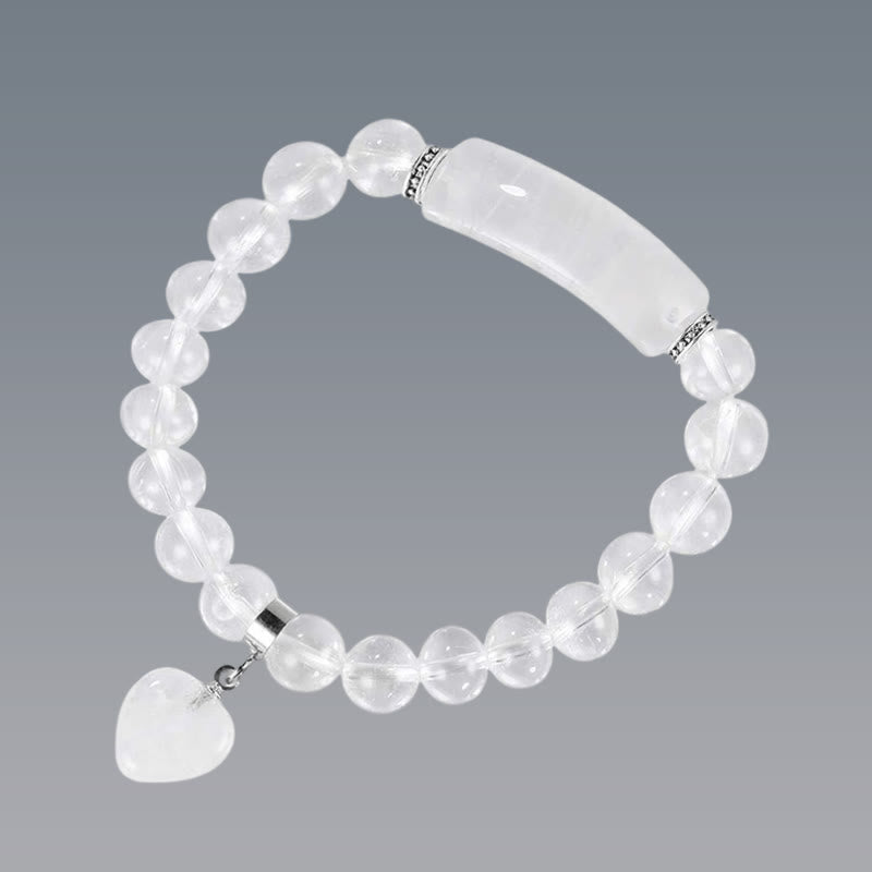 Natural Quartz Love Heart Healing Beads Bracelet 8mm