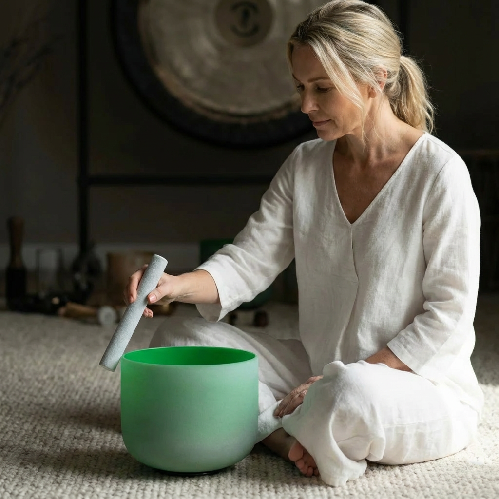 Grüne F-Note Herzchakra Kristallklangschale