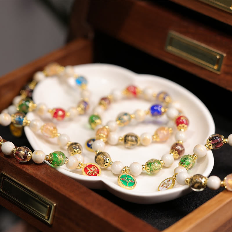 Tibetan Liuli Glass & Porcelain Charm Bracelet for Wealth