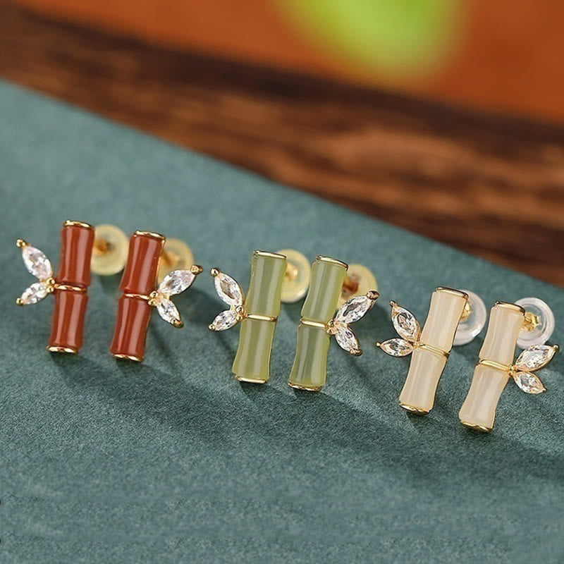 925 Sterling Silber Jade Bambus Glück Ohrstecker