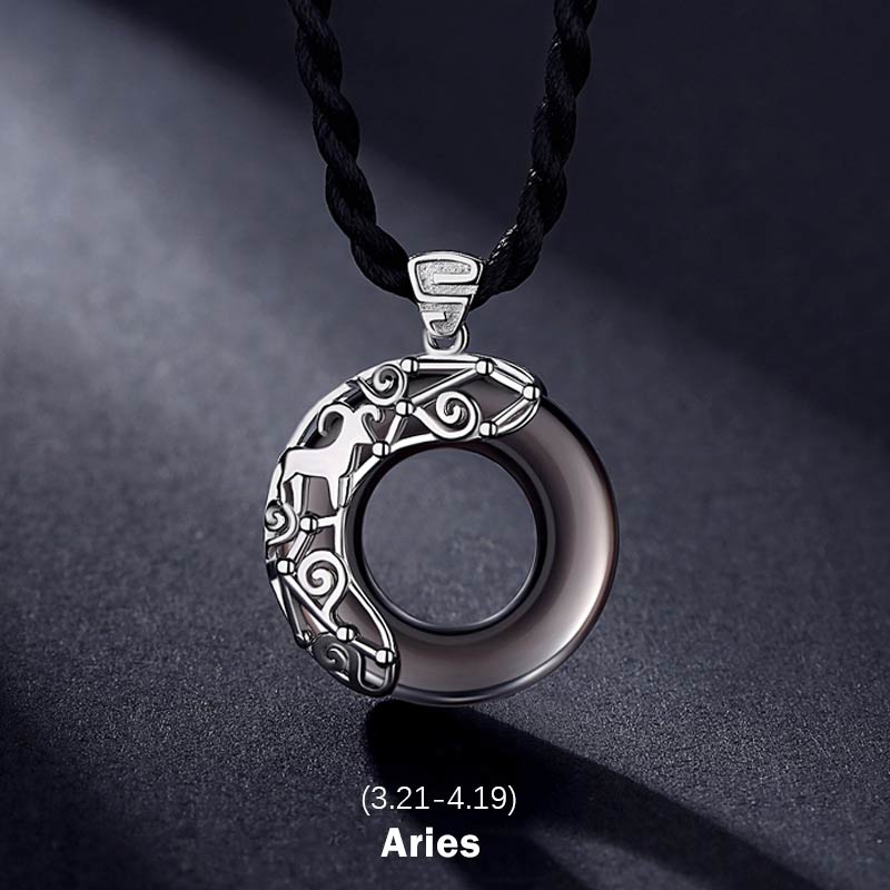 Ice Obsidian Zodiac Pendant Necklace | 12 Constellations Blessing