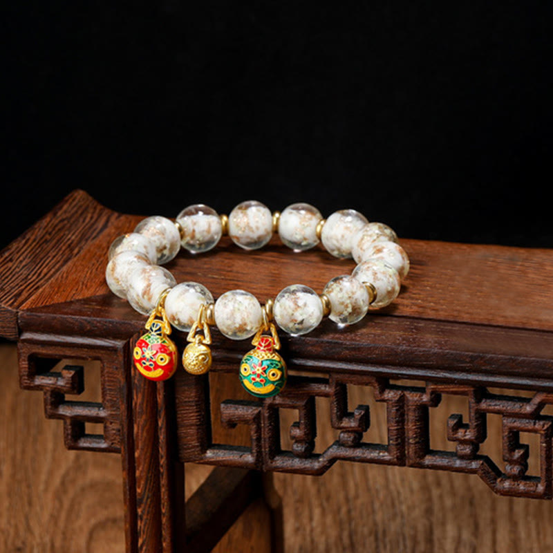 Gold Swallowing Beast Luminous Liuli Glass 12mm Bracelet