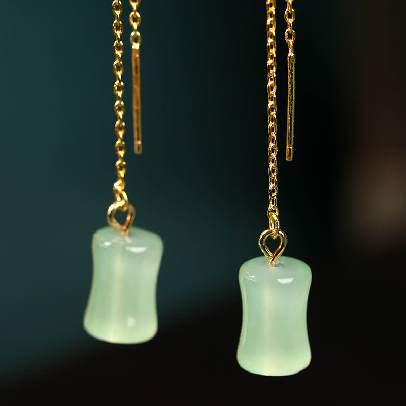 87 mm Jade-Bambus-Muster Glückstropfen-Ohrringe