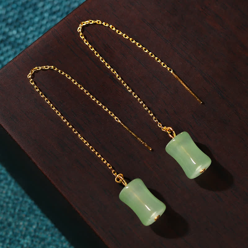 87 mm Jade-Bambus-Muster Glückstropfen-Ohrringe