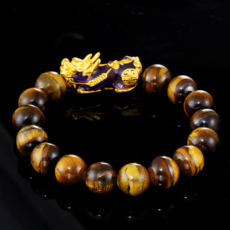 14 mm Tigerauge-Feng-Shui-Armband mit Pi Xiu-Schutz
