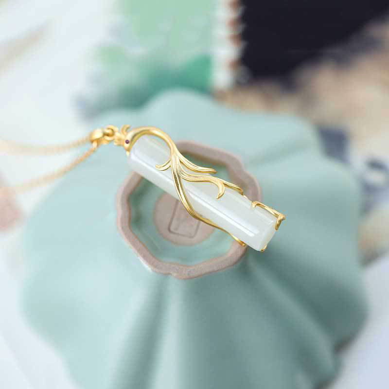 Halskette mit Drachenanhänger aus weißer Jade und Kupfer zum Schutz