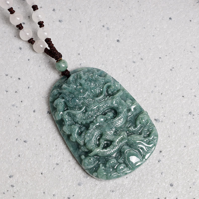 Handgemachte Jade-Drachen-Wohlstandskette mit 6 mm Perlen