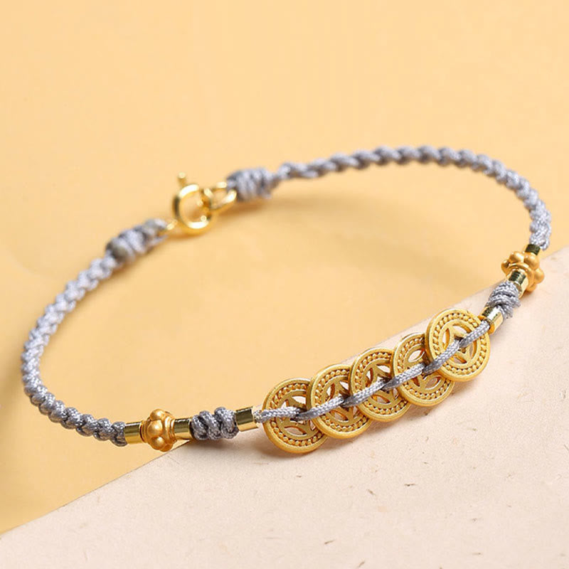 Copper Coin Tree of Life Bracelet with Pearl and Blue Rope