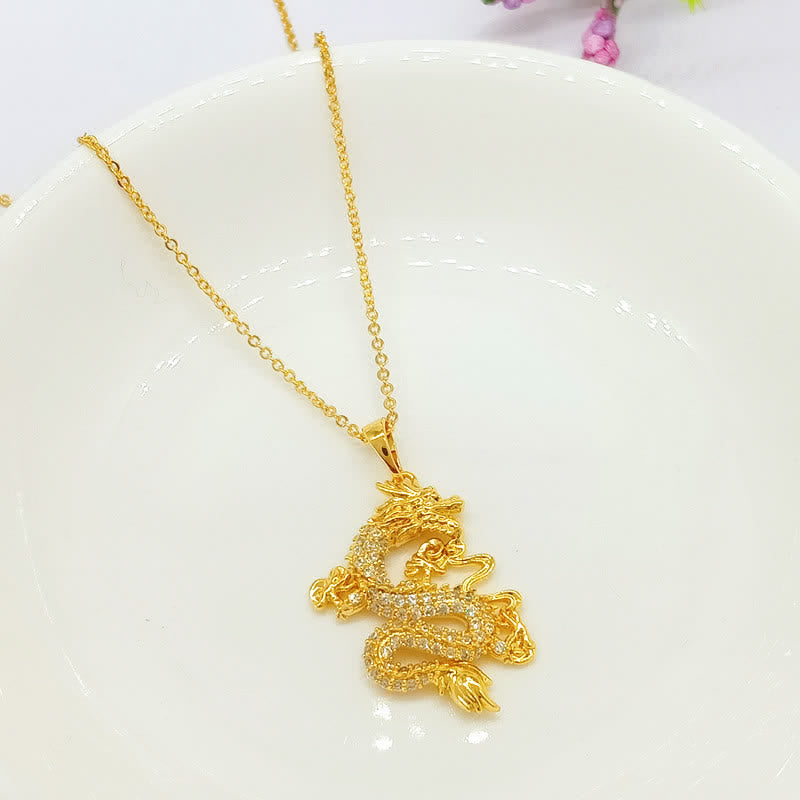 Gold Dragon Protection Necklace Pendant for Strength & Luck