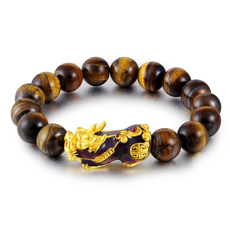 14 mm Tigerauge-Feng-Shui-Armband mit Pi Xiu-Schutz