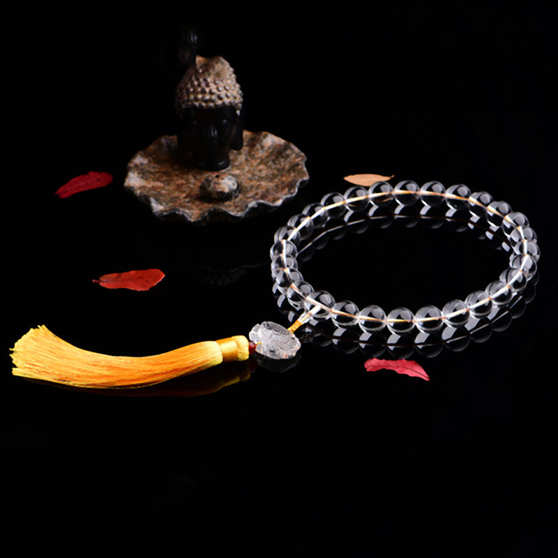 Meditationsarmband mit Lotus-Motiv, 14 mm, aus weißem Kristall
