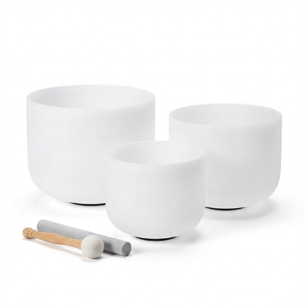 8"A 10"E 12"C Klangschalen-Set aus mattiertem Quarzkristall