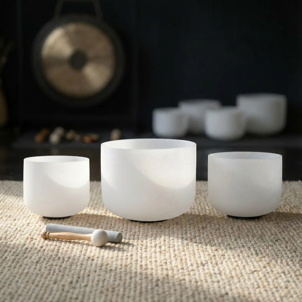 8"A 10"F 12"C Klangschalen-Set aus mattiertem Quarzkristall