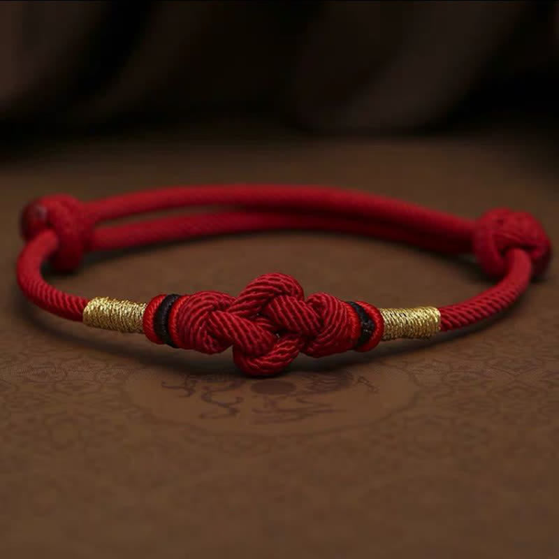 Verstellbares Jade-Glücksknotenarmband mit roter Feng-Shui-Schnur