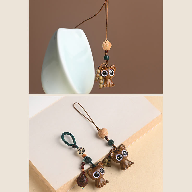 Grüne Sandelholz Koi Fisch Glückskatze Schlüsselanhänger Dekoration