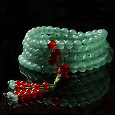 108 Perlen Mala Armband Grüner Aventurin & Roter Achat für Glück