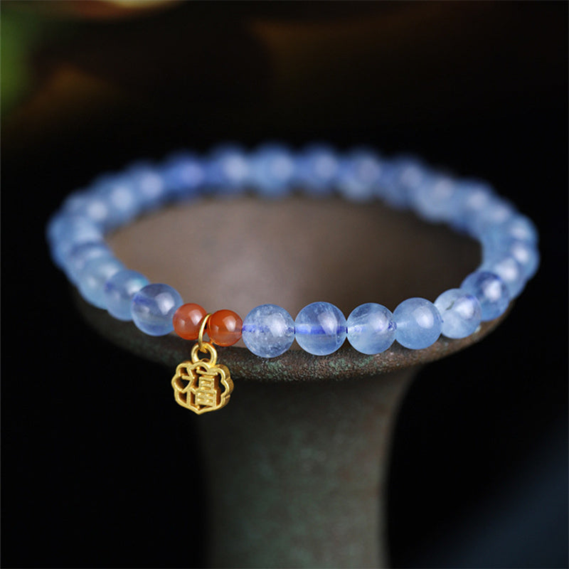 8mm Aquamarine and Red Agate Healing Charm Bracelet