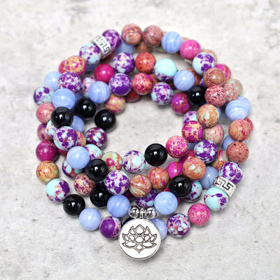 8 mm Miano Echtstein Lotus Mala Perlen für Meditation und Heilung