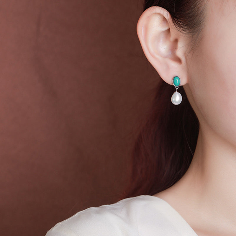 Schmuckset mit heilender Weisheit und Perlen aus 925er Sterlingsilber, Türkis