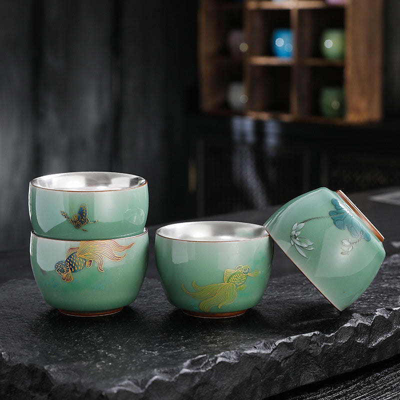 120 ml Keramik-Teetasse mit Schmetterlings- und Lotus-Designs für Zen-Dekor