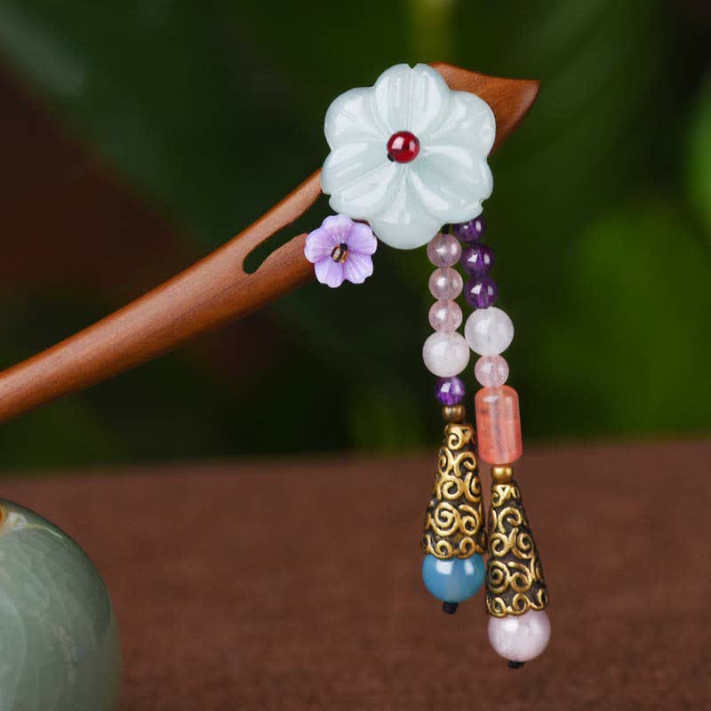 Roter Sandelholz-Amethyst-Aventurin-Schutz-Haarnadel im chinesischen Stil