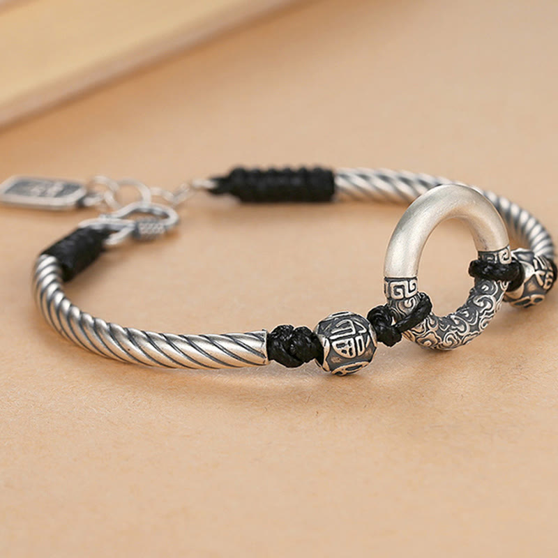 Peace Buckle 999 Sterling Silver Spiritual Bracelet for Fortune