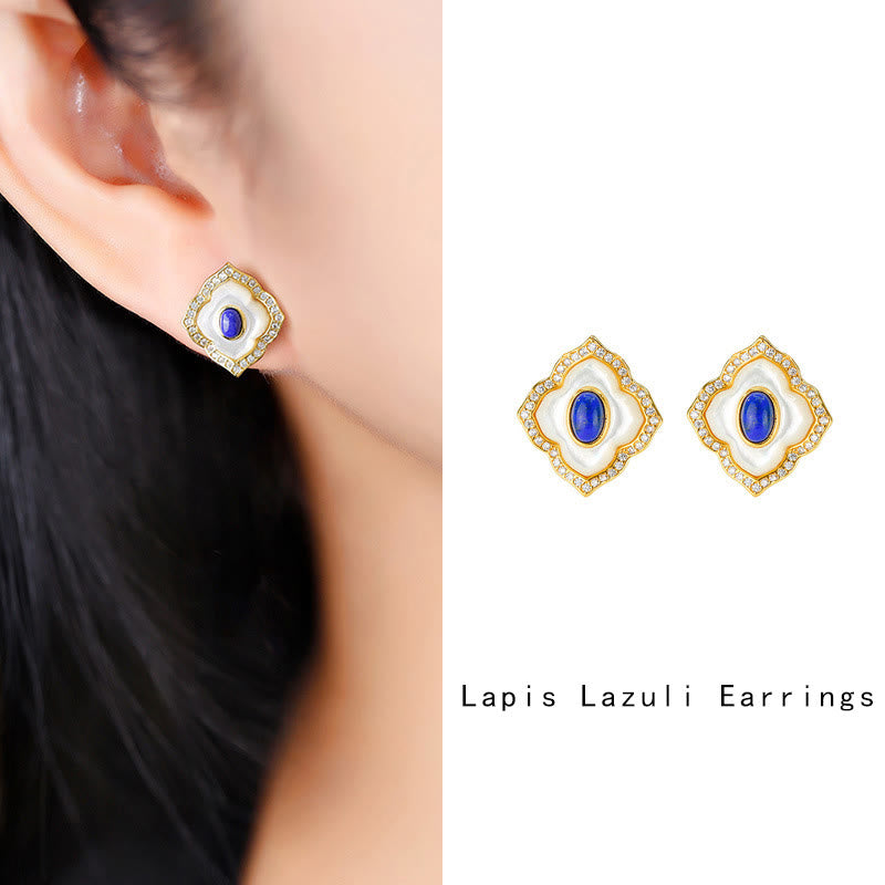 Spirituelle Halskette und Ohrringe aus Sterlingsilber mit Tridacna-Lazurit