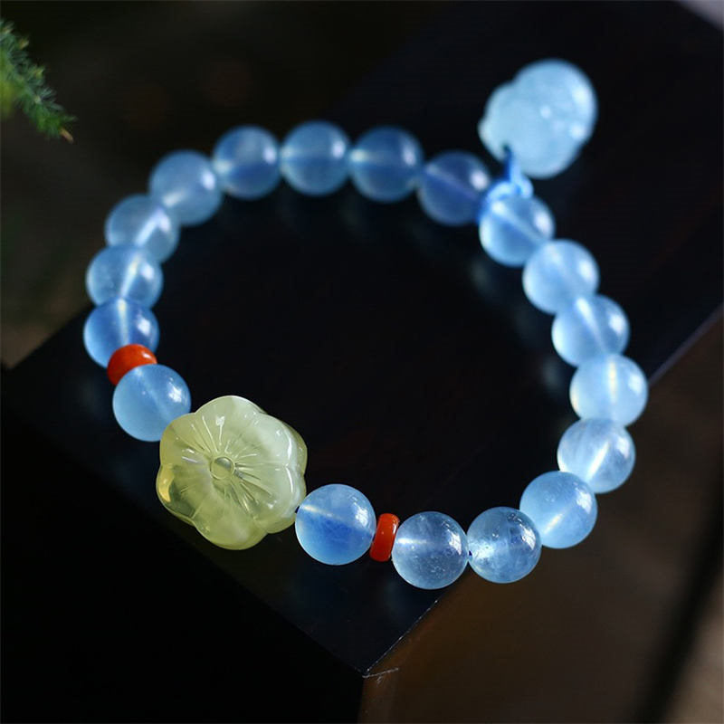 9 mm Aquamarin-Bernstein-Pixiu-Peace-Heilungsarmband