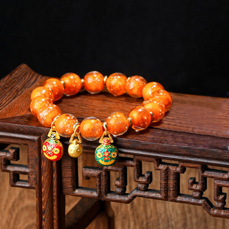 Gold Swallowing Beast Luminous Liuli Glass 12mm Bracelet