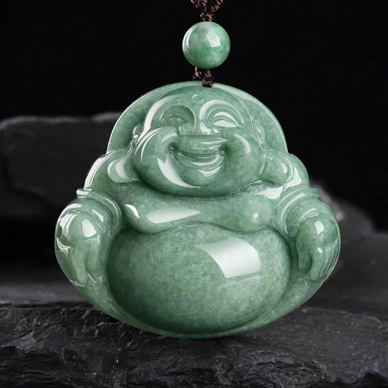 Lachender Buddha Cyan Jade Harmonie Halskette