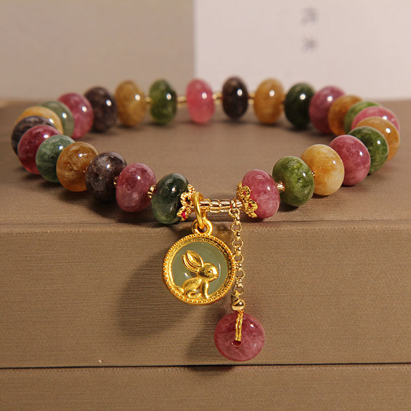 Tourmaline Positive Rabbit Charm Bracelet 14-16cm Wrist