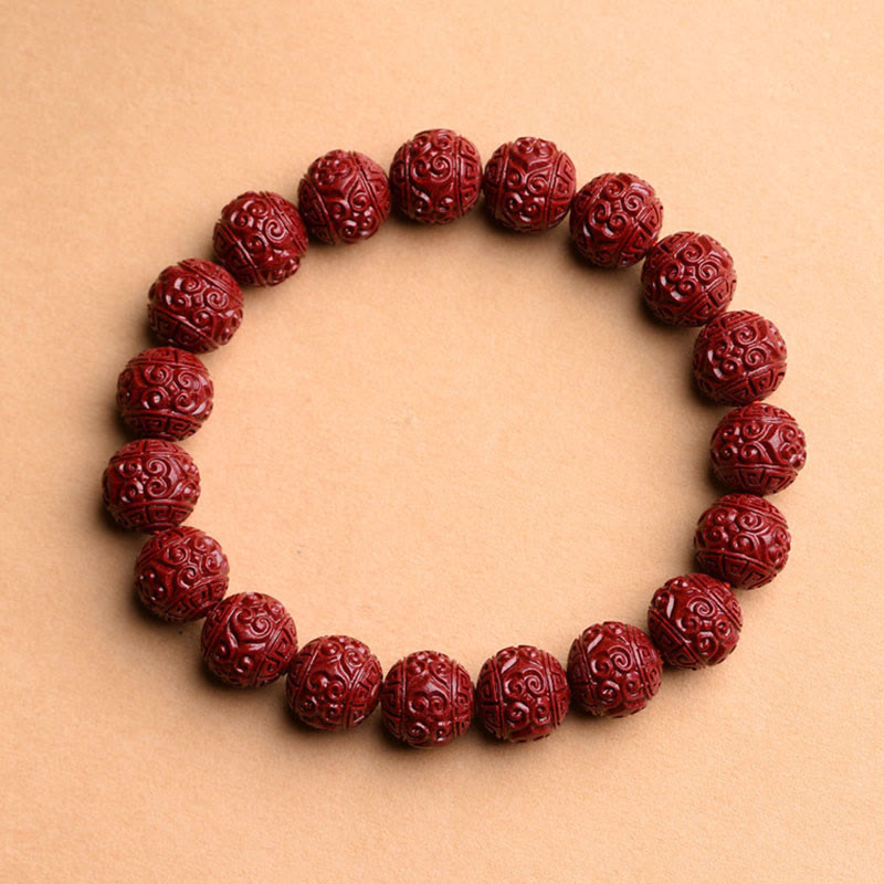 Natürliches Zinnober Om Mani Padme Hum Bundmuster Armband 8mm