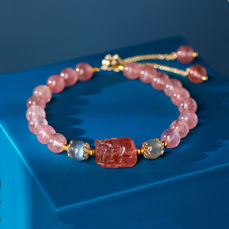 6 mm Pixiu-Heilarmband mit Aquamarin, Erdbeerquarz und Amethyst