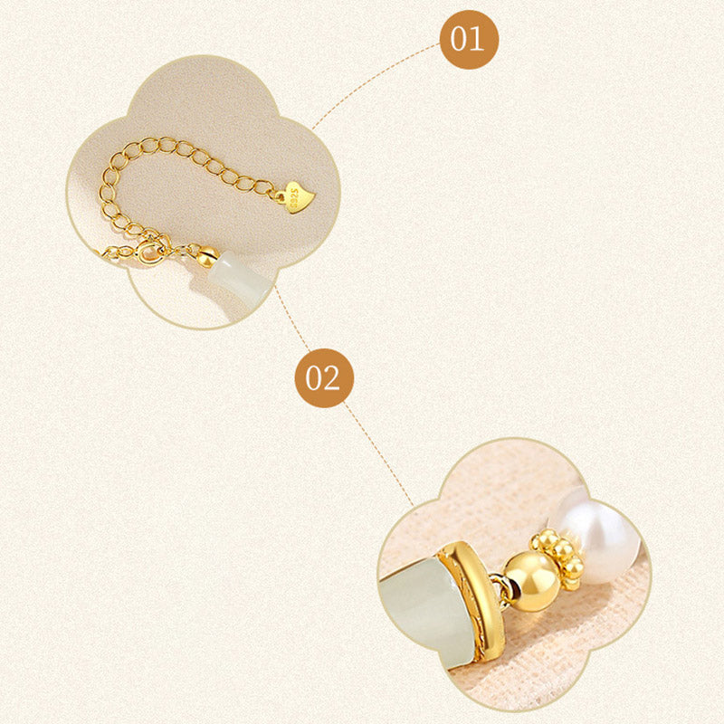 Hetian White Jade Armband | Sterling Silber Bambus Glückssegen