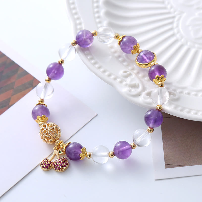 8 mm Amethyst-Kristallarmband mit Kirsch-Anhänger für Positivität