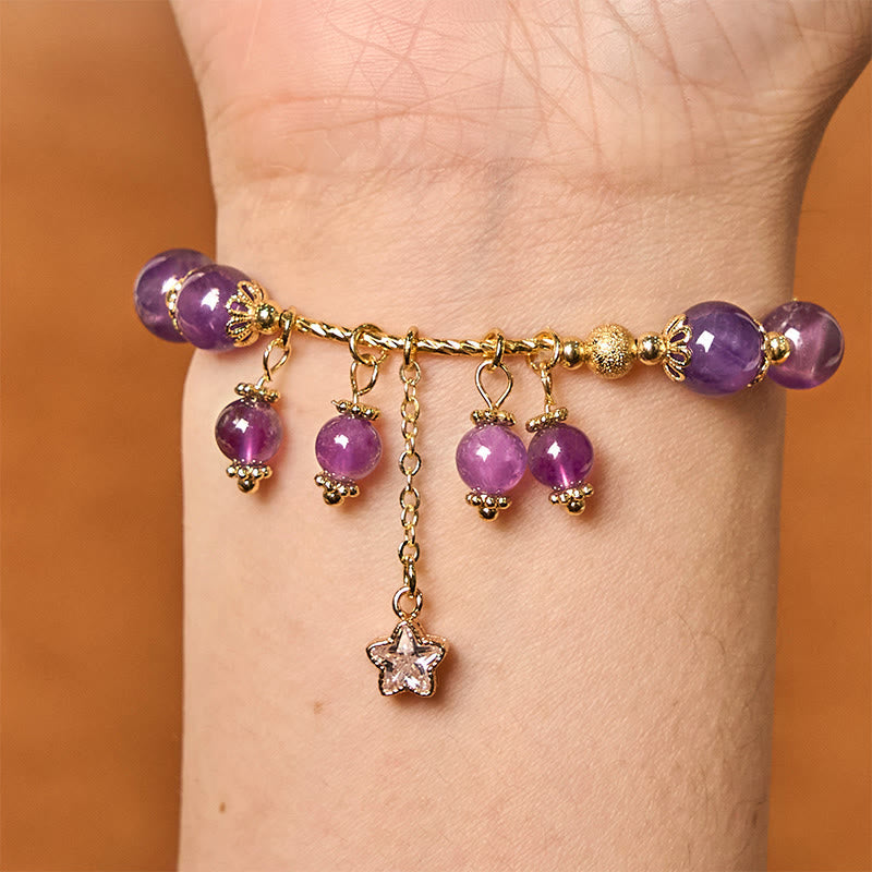 8 mm Amethyst-Armband mit vierblättrigem Kleeblatt