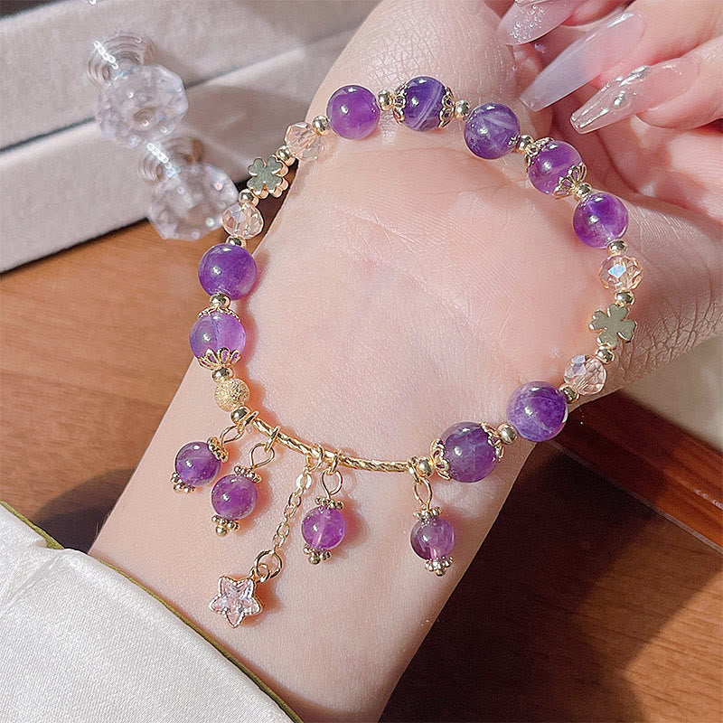 8 mm Amethyst-Armband mit vierblättrigem Kleeblatt