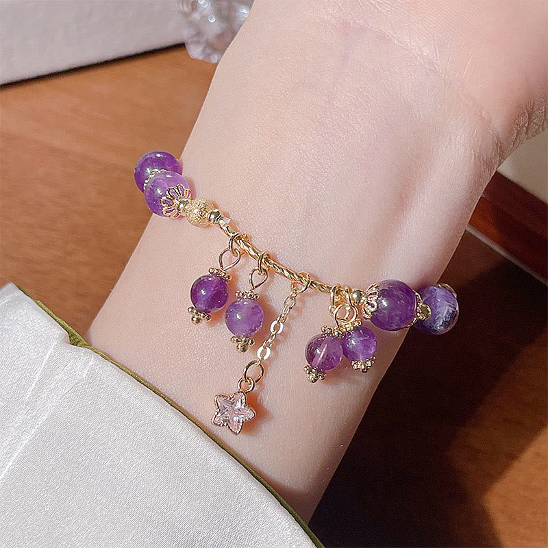 8 mm Amethyst-Armband mit vierblättrigem Kleeblatt