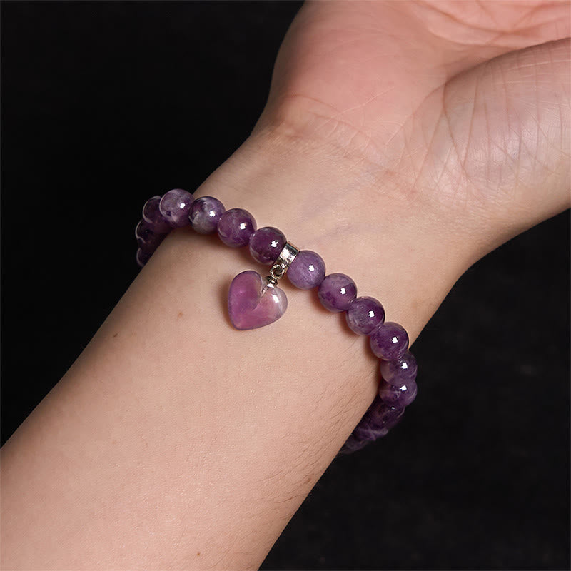 8 mm Amethyst-Heilperlen-Armband mit Liebesherz für Meditation