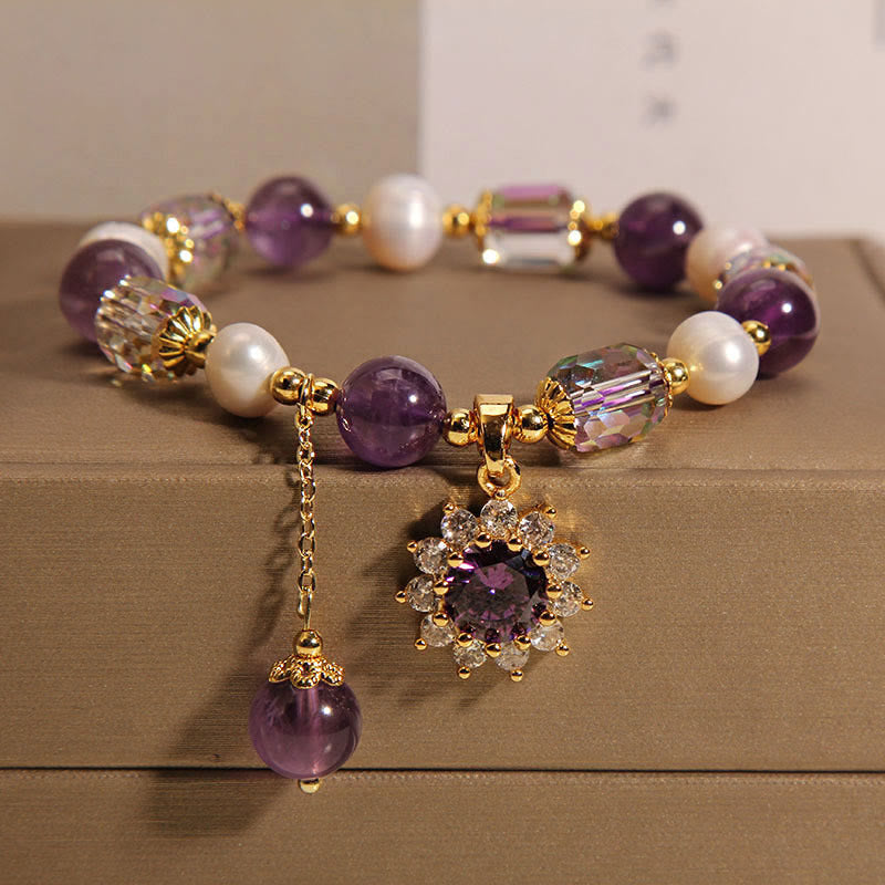 8 mm Amethyst-Perlen-Sonnenblumen-Kommunikationsarmband für Damen